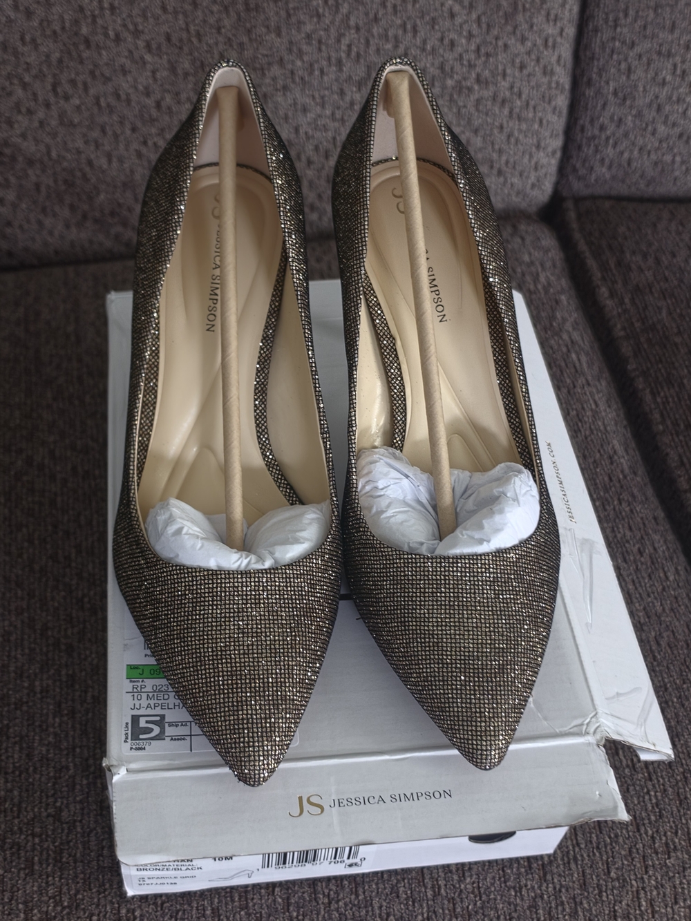 Jessica Simpson Sparkle Grid TX Pointed-Toe Pumps — Bronze/Black Glitter —